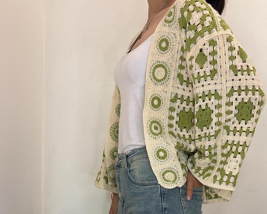 Gilet crochet à motifs géométriques
