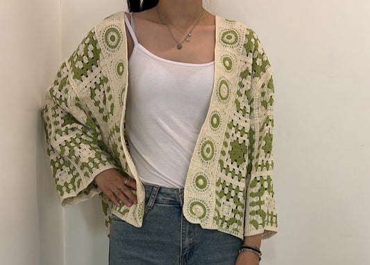 Gilet crochet à motifs géométriques
