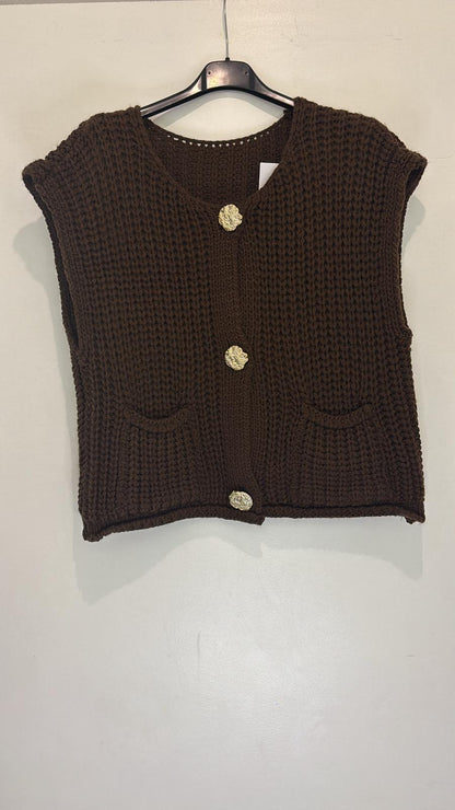 Cardigan sans manches en maille avec boutons dorés