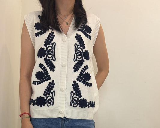 Gilet sans manches blanc à motifs brodés
