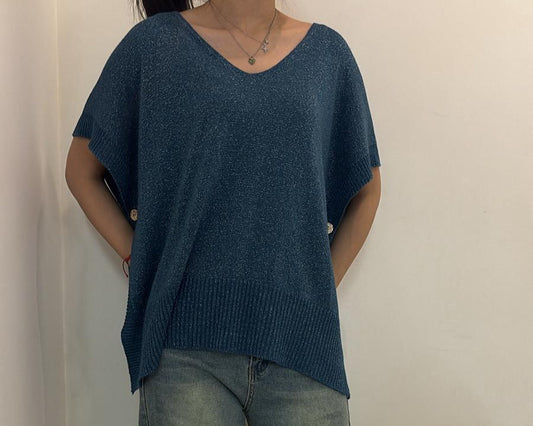 Poncho pull pailleté à boutons latéraux