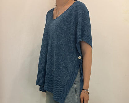 Poncho pull pailleté à boutons latéraux