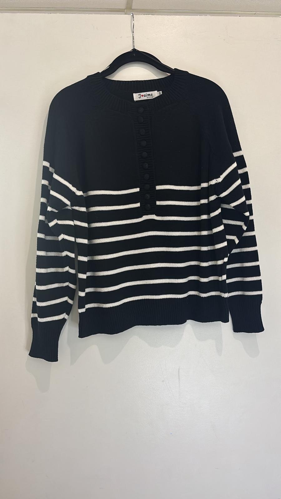 Pull marinière à rayures et de boutonnage