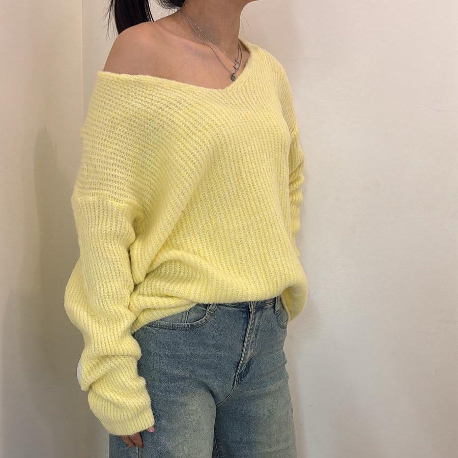 Pull oversize col V en maille douce