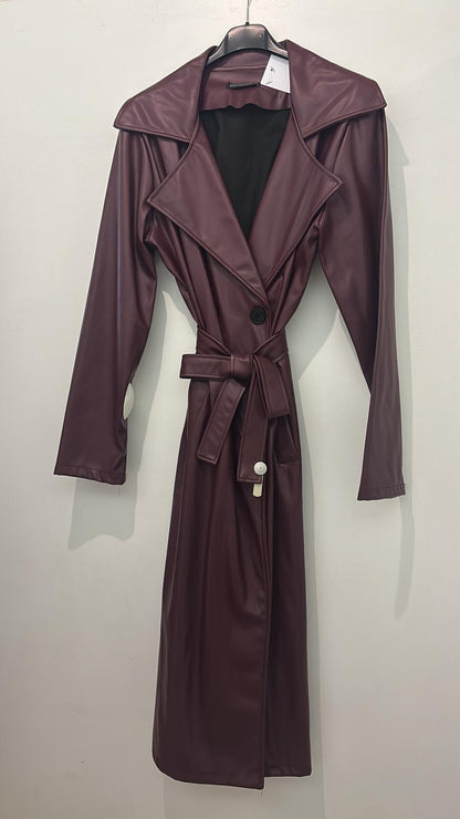 Trench long en simili cuir