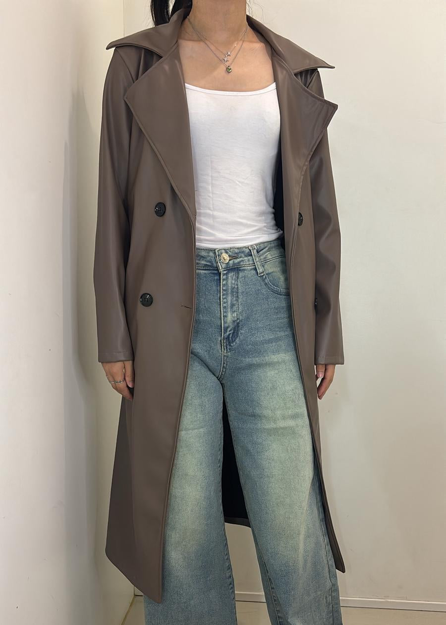 Trench long en simili cuir