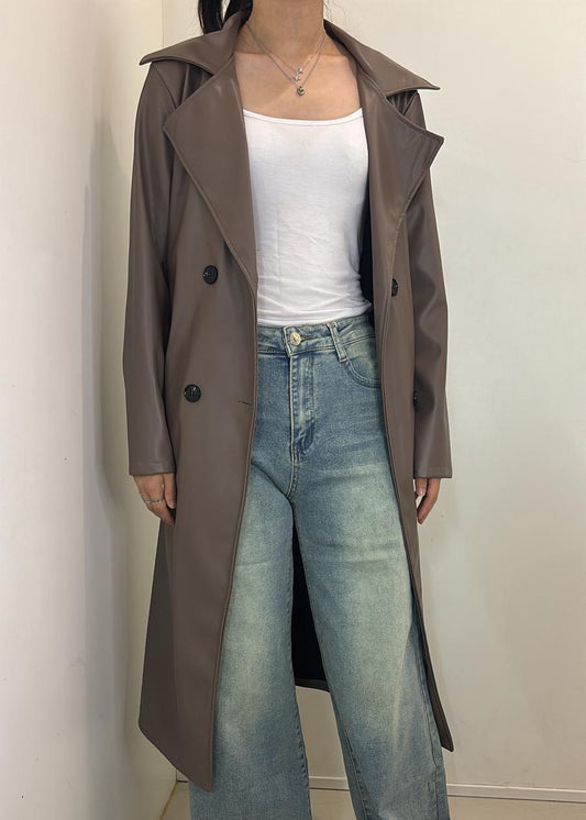 Trench long en simili cuir