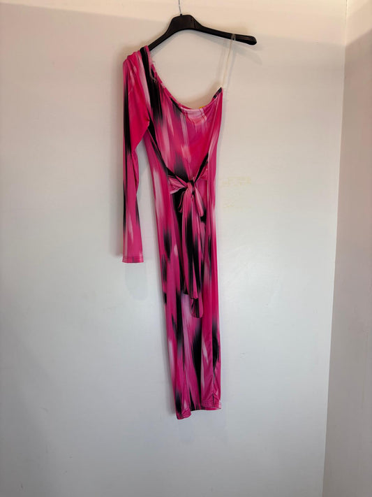 Robe asymétrique à imprimé dégradé – manches une épaule