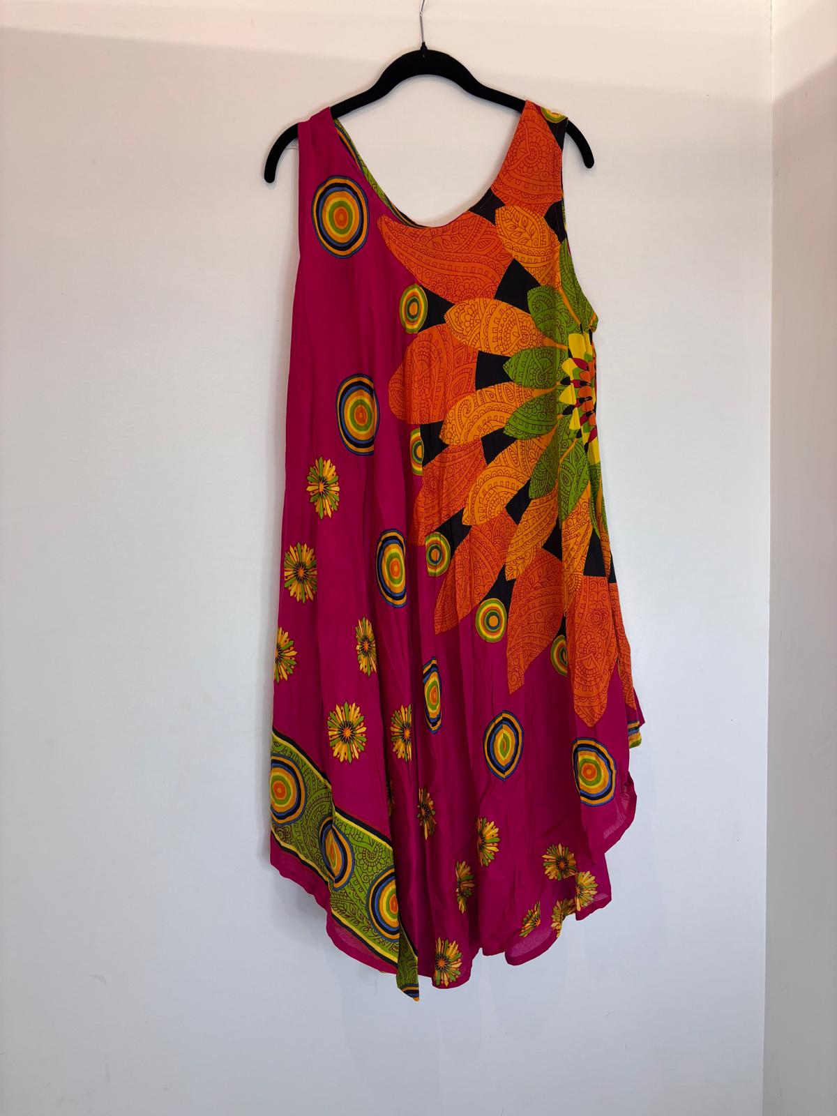 Robe bohème évasée multicolore à imprimés ethniques