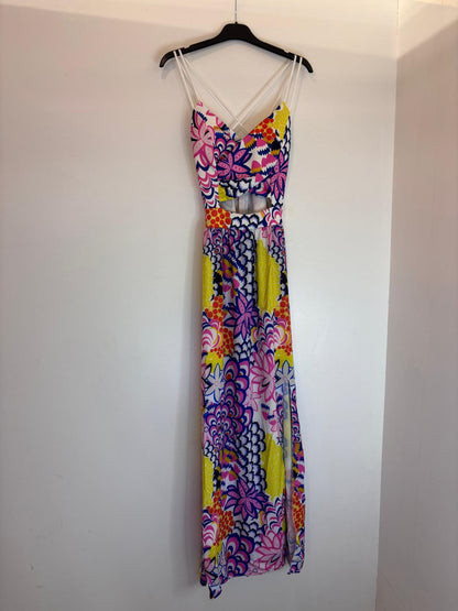Robe longue à fleurs avec bretelles croisées