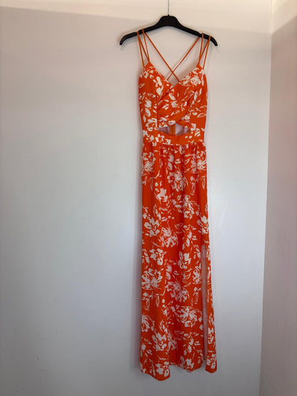 Robe longue à fleurs avec bretelles croisées