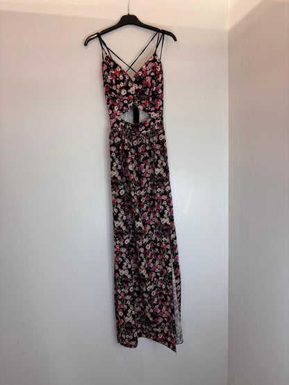 Robe longue à fleurs avec bretelles croisées