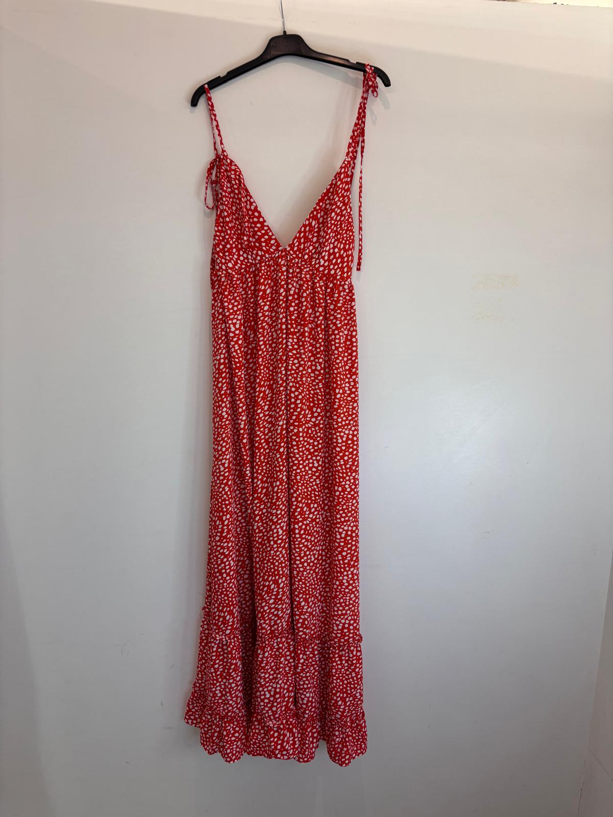 Robe longue à pois blancs