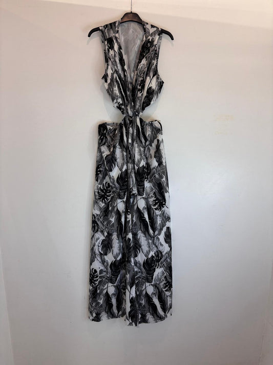 Combinaison longue sans manches imprimé feuillage