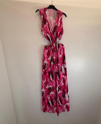 Combinaison longue sans manches imprimé feuillage