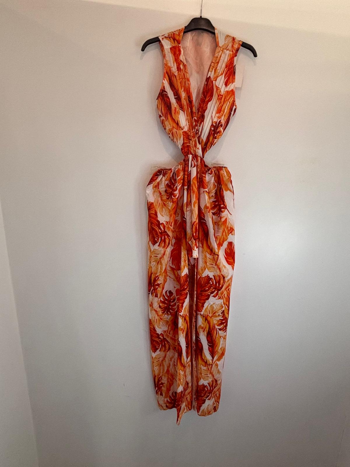 Combinaison longue sans manches imprimé feuillage