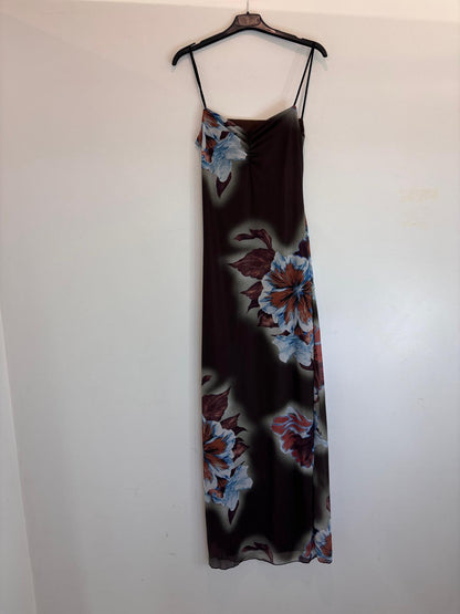 Robe longue fluide à fines bretelles et imprimé