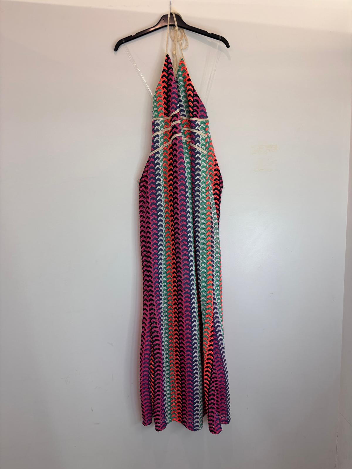 Robe longue dos nu multicolore à motifs graphiques