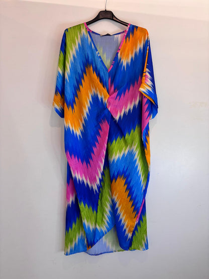 Robe longue fluide multicolore zigzag