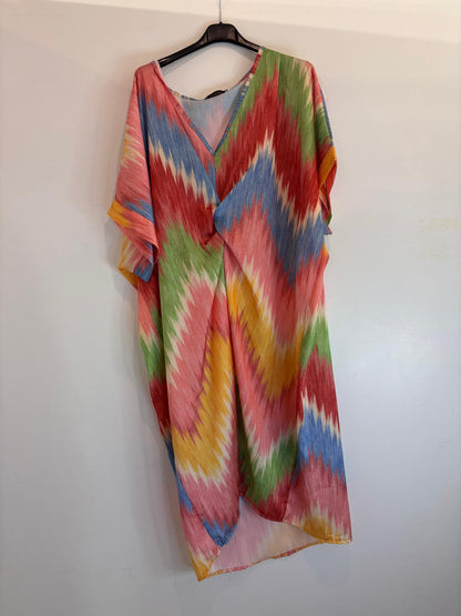 Robe longue fluide multicolore zigzag