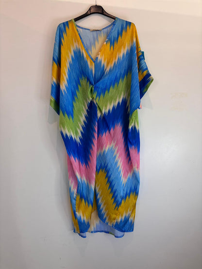 Robe longue fluide multicolore zigzag