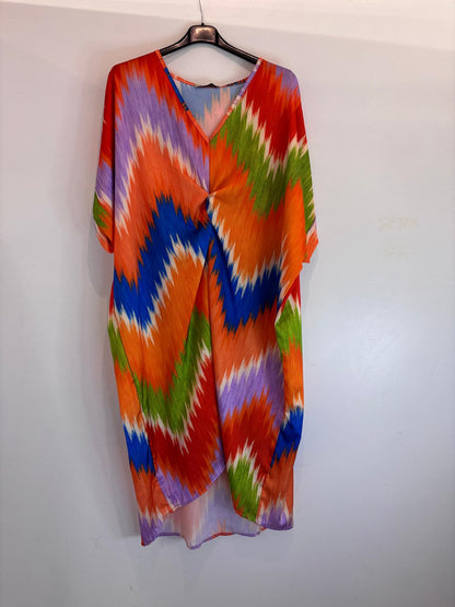 Robe longue fluide multicolore zigzag