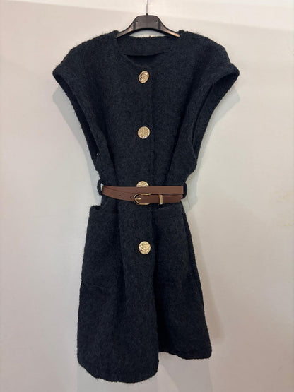 Gilet long texturé avec ceinture marron