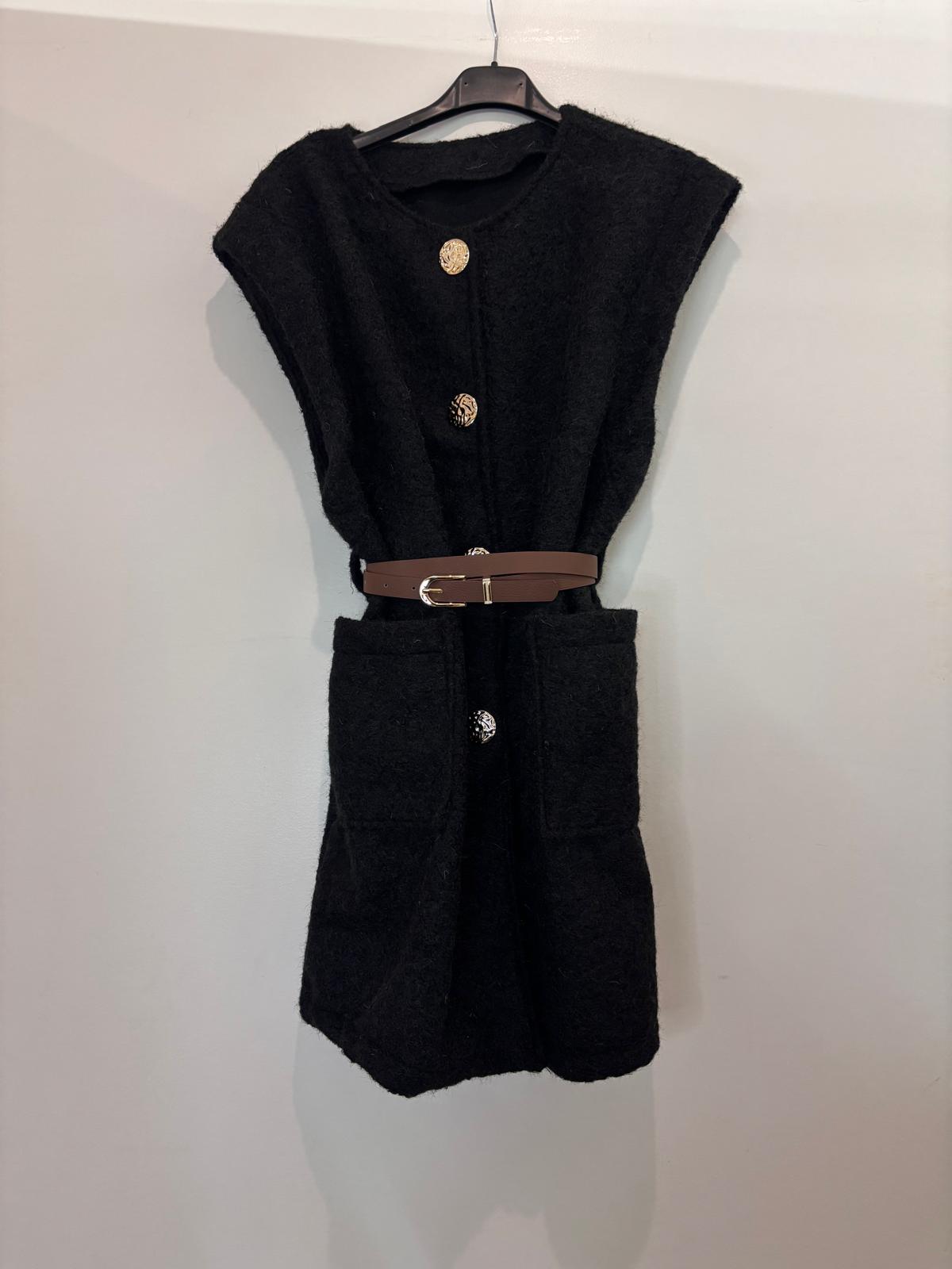 Gilet long texturé avec ceinture marron