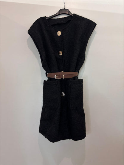 Gilet long texturé avec ceinture marron