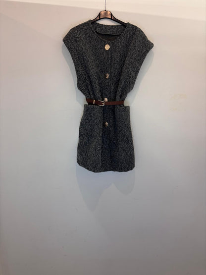 Gilet long texturé avec ceinture marron