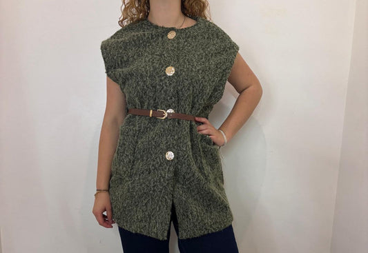 Gilet long texturé avec ceinture marron