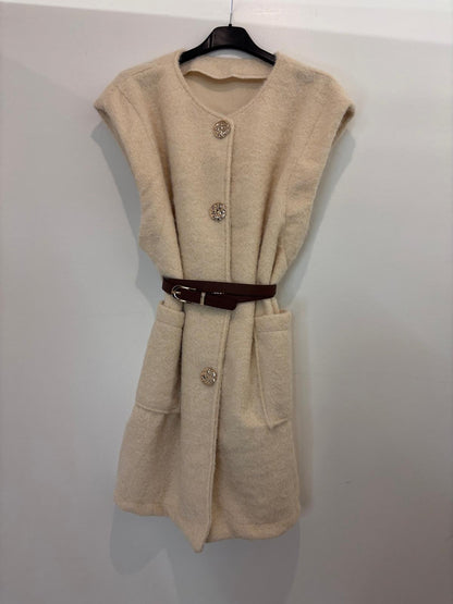 Gilet long texturé avec ceinture marron