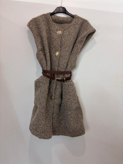 Gilet long texturé avec ceinture marron