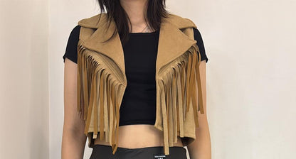 Gilet sans manches à franges en suédine