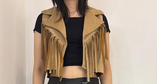 Gilet sans manches à franges en suédine