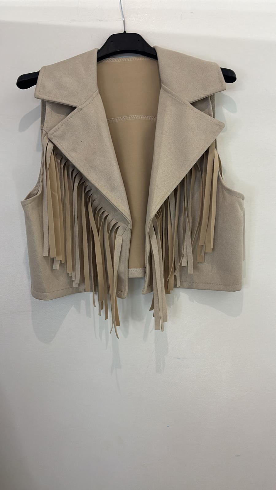 Gilet sans manches à franges en suédine