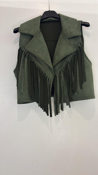 Gilet sans manches à franges en suédine