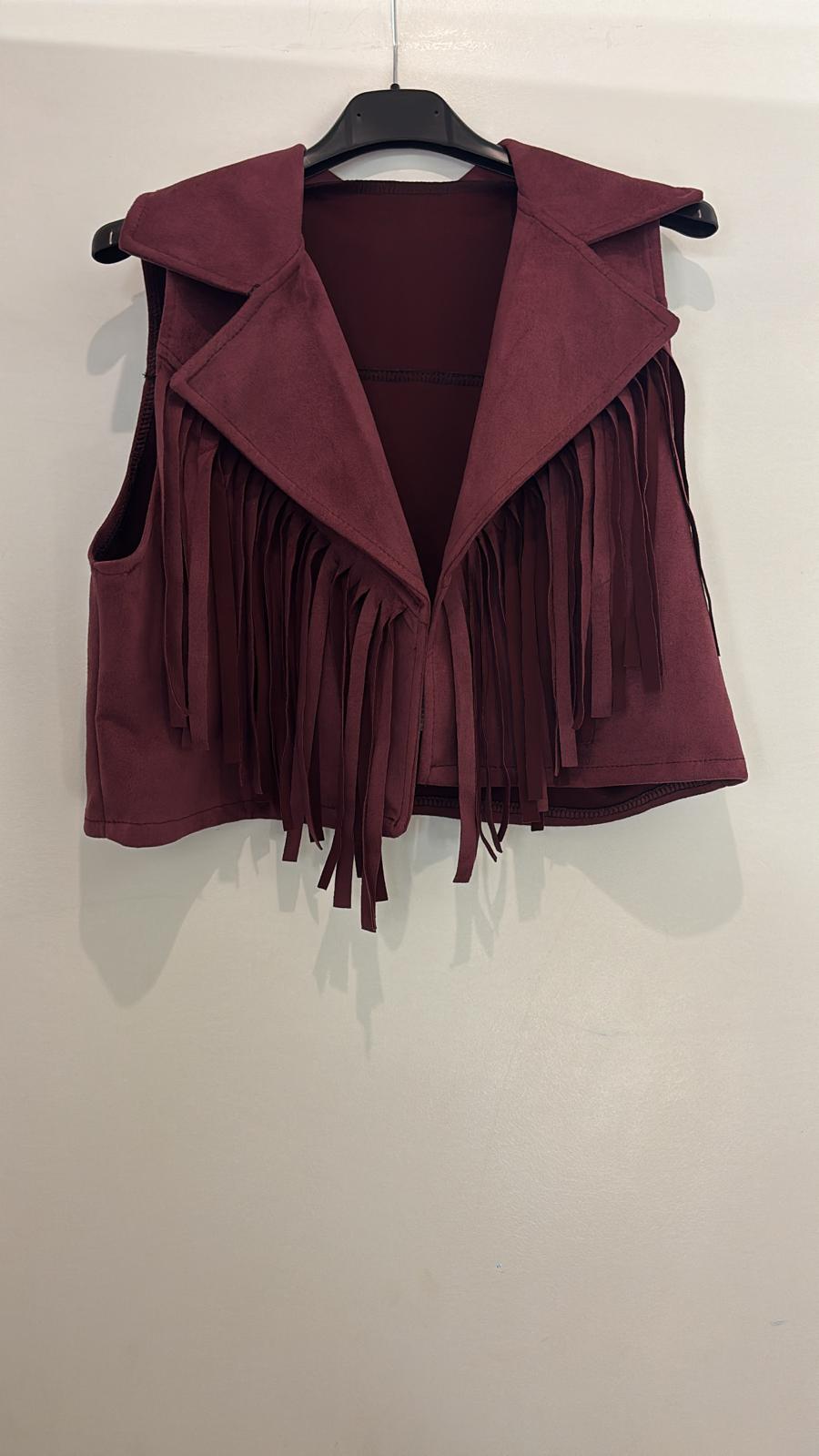 Gilet sans manches à franges en suédine