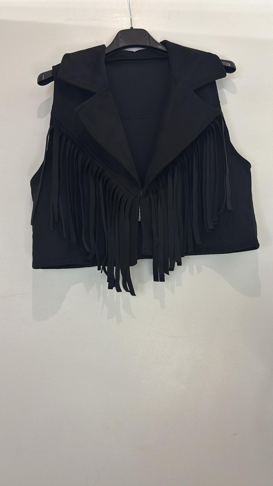 Gilet sans manches à franges en suédine