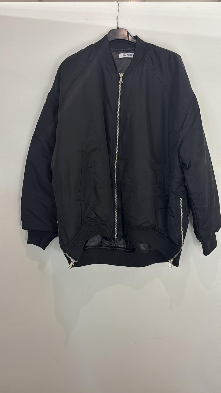 Blouson bomber à fermeture zippée argentée