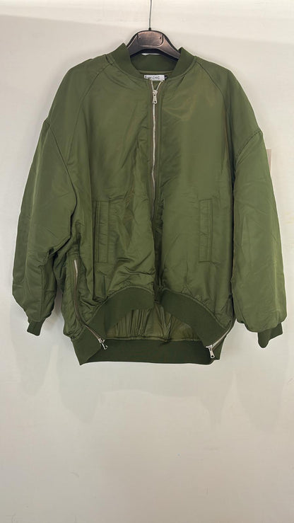 Blouson bomber à fermeture zippée argentée
