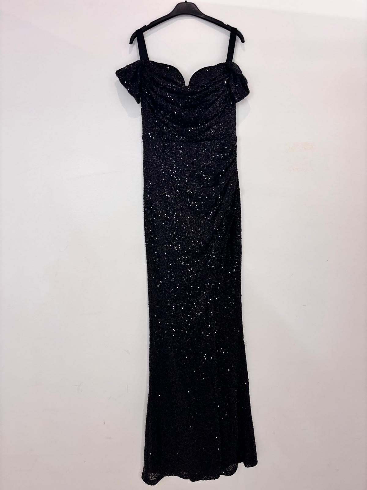 Robe longue à sequins fendue épaules tombantes