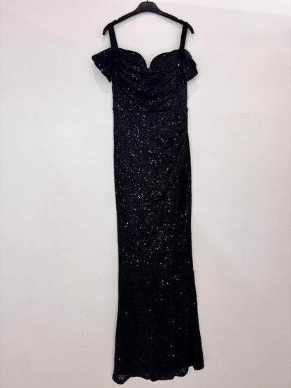 Robe longue à sequins fendue épaules tombantes