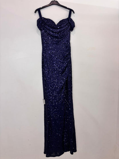 Robe longue à sequins fendue épaules tombantes