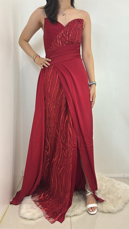 Robe bustier fendue avec sequins et laçage au dos