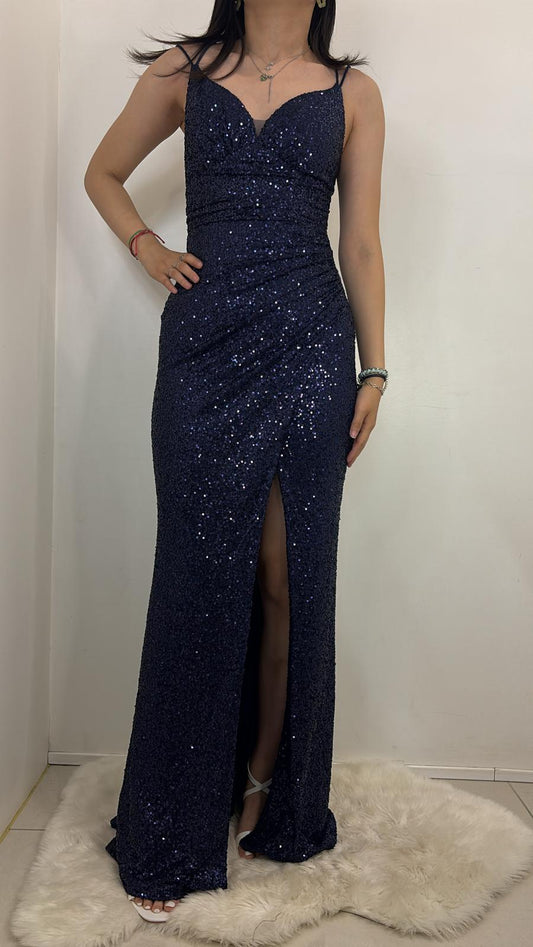 Robe sirène à sequins et dos croisé