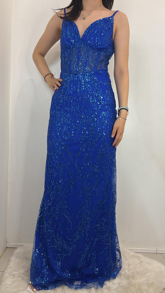 Robe sirène à sequins et transparence