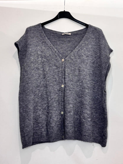 Top en maille à boutons – coupe ample et col V