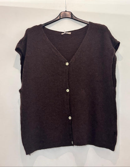 Top en maille à boutons – coupe ample et col V