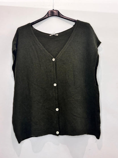 Top en maille à boutons – coupe ample et col V